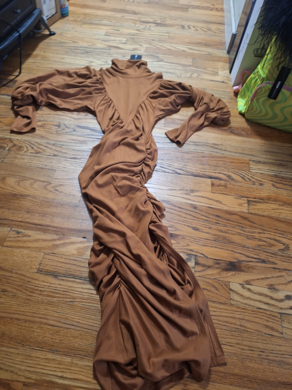 Fashion Nova Brown Ruched Long Sleeve Maxi Dress